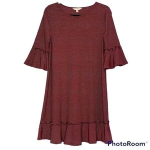 LAUREN CONRAD STRIPED RED DRESS WITH BELL SLEEVES SIZE SMALL